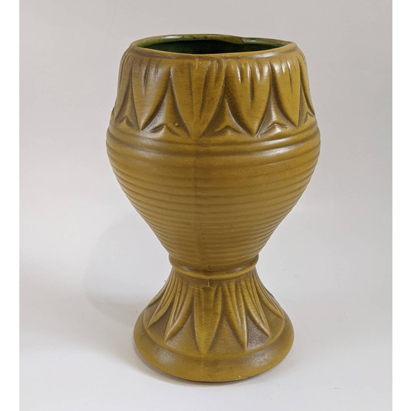 Vintage Mid-Century Mustard Yellow Chalice-Shaped Vase, 60's Chalk Floral Ware - Picture 10 of 10